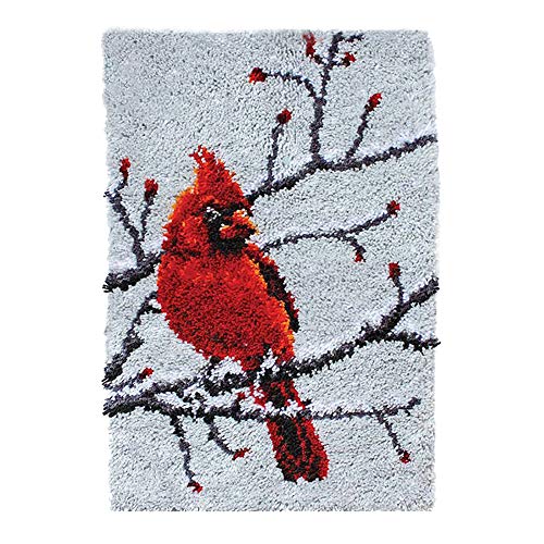Latch Hook Rug Kit for Adults Red Cardinal Crocheting Carpet Rug Yarn Sofa Cushion Mat Tapestry DIY Carpet Arts Crafts,20.5X15 Inch PakyKai