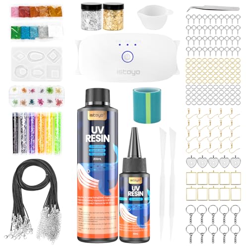 ISTOYO UV Resin Kit with Light, 155Pcs and 3 Timer Setting UV Resin Light, Jewelry Making Kit with Highly Clear UV Resin, Upgraded UV Resin Kit for