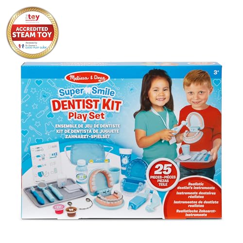 Melissa & Doug Super Smile Dentist Kit With Pretend Play Set of Teeth And Dental Accessories (25 Toy Pieces) - Pretend Dentist Play Set, Dentist Toy, Melissa & Doug