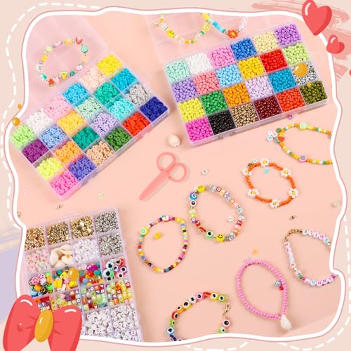 OCARDI 7500+Pcs Bracelet Making Kit for Teen Girls,28 Colors Clay Beads for  Jewelry Making Kit with Gift Pack,Friendship Bracelet Kit Crafts for Girls Ages  8-12 