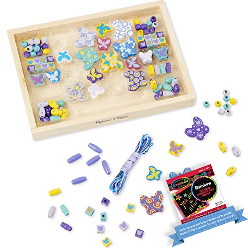 Melissa & Doug Wooden 'Butterfly Friends' Bead Accessory Creation Set + Free Scratch Art Mini-Pad Bundle [41799] Melissa & Doug