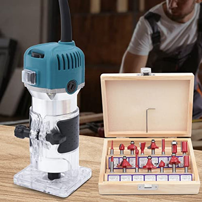 Wood Router Tool Compact Trim Router with 6 Variable Speed 15 Wood Router Bits Set Woodworking Tools for Wood Cabinet Processing, 110V 800W