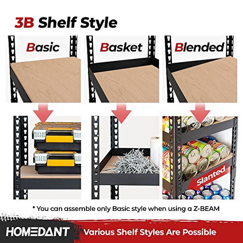 HOMEDANT Z-beam 5 Tier Laminated Heavy Duty Garage Storage Adjustable Wide Size Metal Shelving Unit Utility Rack Shelves Organization Multipurpose HOMEDANT