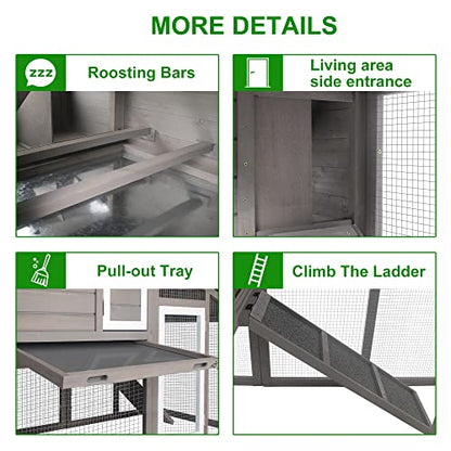 Gowoodhut Chicken Coop with Run Mobile Large Nesting Box - Back Yard Wooden Chicken House Outdoor Poultry Cage, UV Proof Asphalt Roof - WoodArtSupply