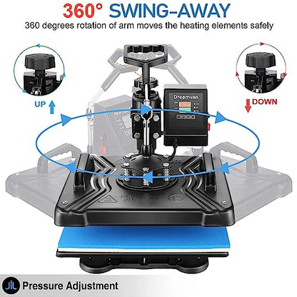 AKEYDIY 5 in 1 Heat Press Machine for t Shirts Professional Swing Away Heat Press Digital Combo 12" x 15" 360-degree Rotation Heat Press Machines