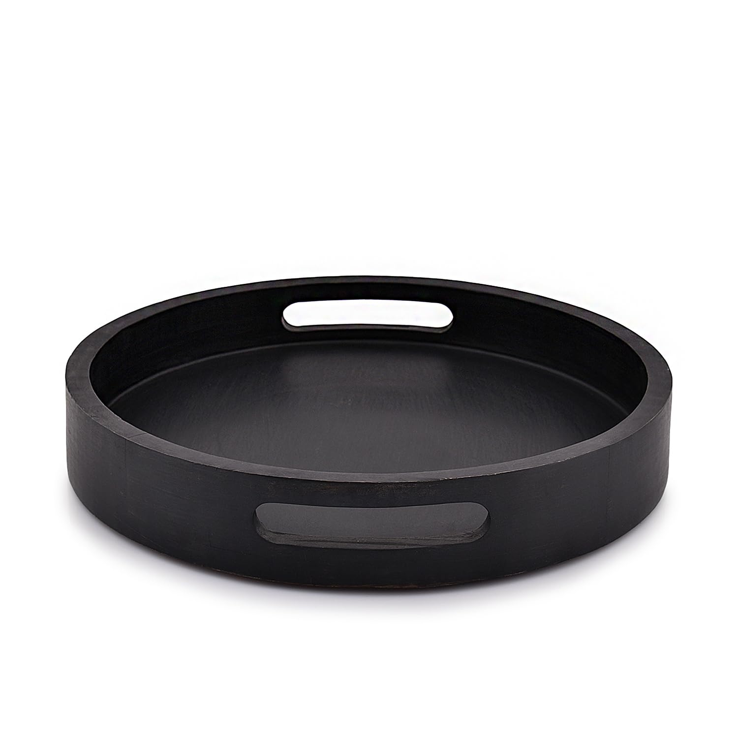 EDHAS Acacia Wood Round Black Serving Tray with Cutout Handle |Home Restaurants Coffee, Food, Breakfast, Dinner Décor (12" x 12" x 1.6") EDHAS