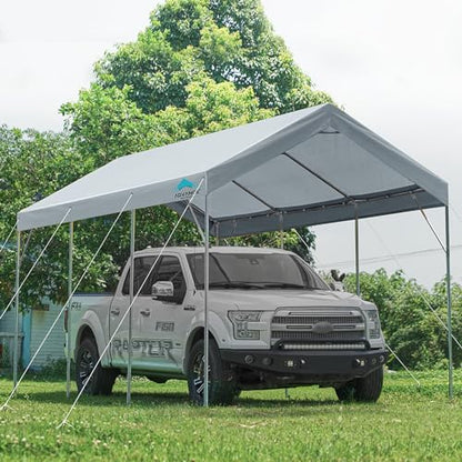 ADVANCE OUTDOOR 12x20 ft Heavy Duty Carport Car Canopy Garage Boat Shelter Party Tent, Adjustable Peak Height from 9.5ft to 11ft, Silver Gray - WoodArtSupply