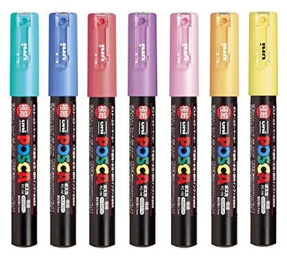 Uni Posca Paint Marker Pen, Extra Fine Point, Set of 7 Natural Color (PC-1M 7C) - WoodArtSupply