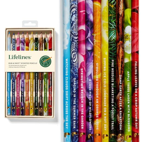 Lifelines Rub & Sniff Scented Colored Pencils, Infused with Essential Oil Blends, Color Pencil Set of 10, Travel Case Included Lifelines
