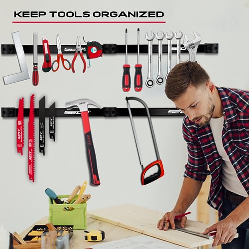 Magnetic Tool Holder Storage Organizer: 7-Piece Garage Wall Mount Rack Organization Strip Power Magnet Organizers Mounted Workbench Board Slatwall SEDY