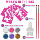 GirlZone Unicorn Glitter Tattoo Studio, Easy To Use and Skin-Safe Kids Temporary Sparkle Tattoos for Creative Playtime, Fun Party Crafts for Kids GirlZone