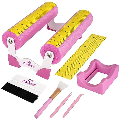 OMPERIO Cup Cradle for Crafting Tumbler, Cup Cradle for Tumblers with Felt Edge Squeegee to Apply Vinyl Decals with Measurements for Mugs (Pink) OMPERIO