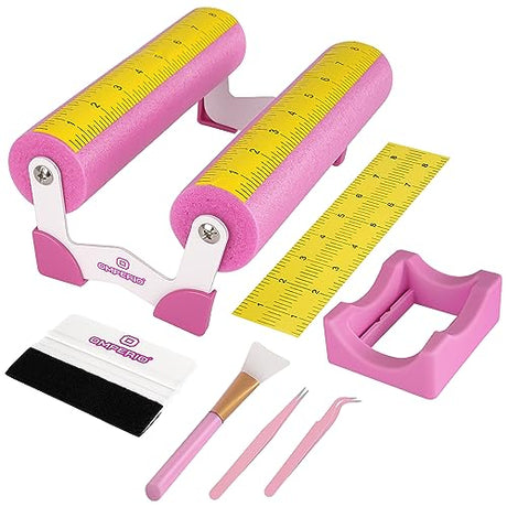 OMPERIO Cup Cradle for Crafting Tumbler, Cup Cradle for Tumblers with Felt Edge Squeegee to Apply Vinyl Decals with Measurements for Mugs (Pink) OMPERIO