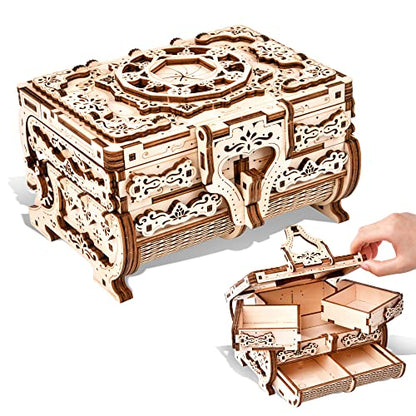 Varbertos 3D Wooden Puzzle Mechanical Treasure Box, Wood Creative Assembly Model Building Kits to Build for Adults and Teens, DIY Wooden Puzzle Hobbies Projects Gift for Women and Kids