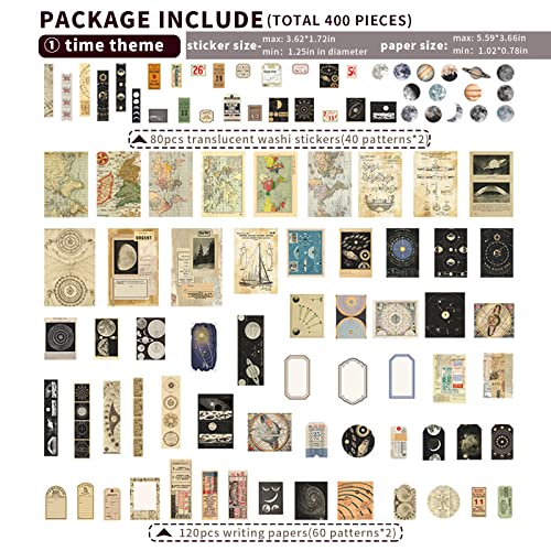 Japleed 400 Pieces Vintage Scrapbooking Supplies for Junk Journal Planners, Aesthetic Scrapbook Paper Stickers for Journaling, Galaxy Sea Ephemera - WoodArtSupply