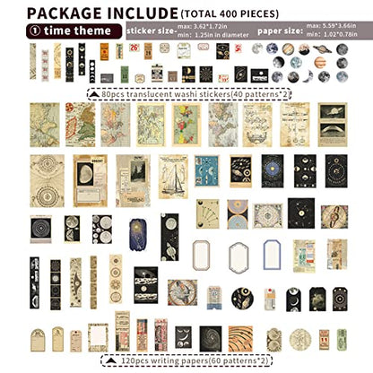 Japleed 400 Pieces Vintage Scrapbooking Supplies for Junk Journal Planners, Aesthetic Scrapbook Paper Stickers for Journaling, Galaxy Sea Ephemera - WoodArtSupply