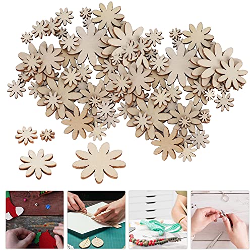 250Pcs Flower Shape Unfinished Wooden Flower Slices Wooden Flowers Wood Cutout with Mixed Sizes for Christmas Wedding Party DIY Crafts Decor Pssopp