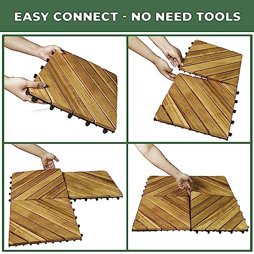 Interlocking Deck Tile (Pack of 10, 12"x12") Acacia Hardwood Deck Tile, Interlocking Patio Tile in Solid Acacia Wooden Oiled Finish Waterproof all WoodArtSupply