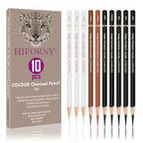 HIFORNY 10 Pieces Colored Charcoal Pencils for drawing- Black White Charcoal Pencils for Sketching,Shading,Blending,Portrait - Ideal for Beginners & HIFORNY