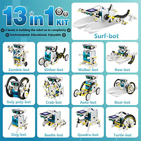 Dioju 13-in-1 Solar Robot Kit Toys for 8 9 10 11 12 Year Old Boys, STEM Projects for Kids Ages 8-12, Building Science Toys Set, Solar Powered Dioju