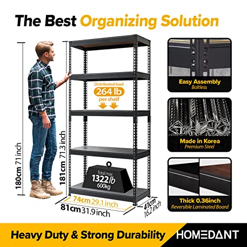 HOMEDANT 5 Tier Storage Shelves Adjustable Laminated Garage Metal Shelving Unit Heavy Duty Utility Rack Shelf Warehouse Pantry Closet Kitchen 31.9" W - WoodArtSupply