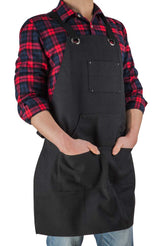 ETBOL 16 Oz Canvas Apron for Men - Black Heavy Duty Work Apron for Carpenters,Woodworkers,Blacksmith,BBQ,Gardener, workshop ETBOL