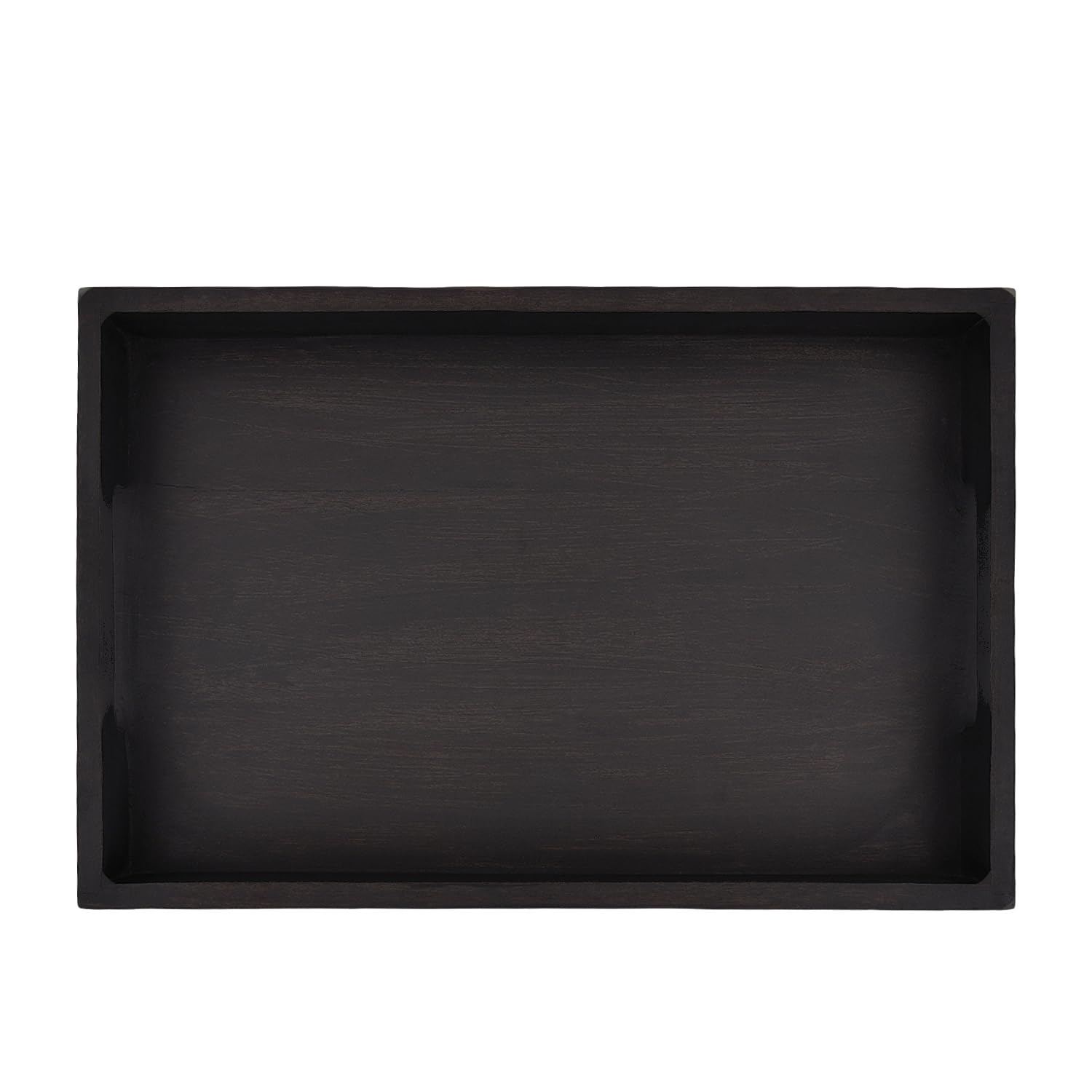 EDHAS Acacia Wood Rectangle BLACK Serving Tray for Breakfast Dinner Drinks Kitchen Dining Living Bathroom With Handle (15" x 10" x 1.6") EDHAS