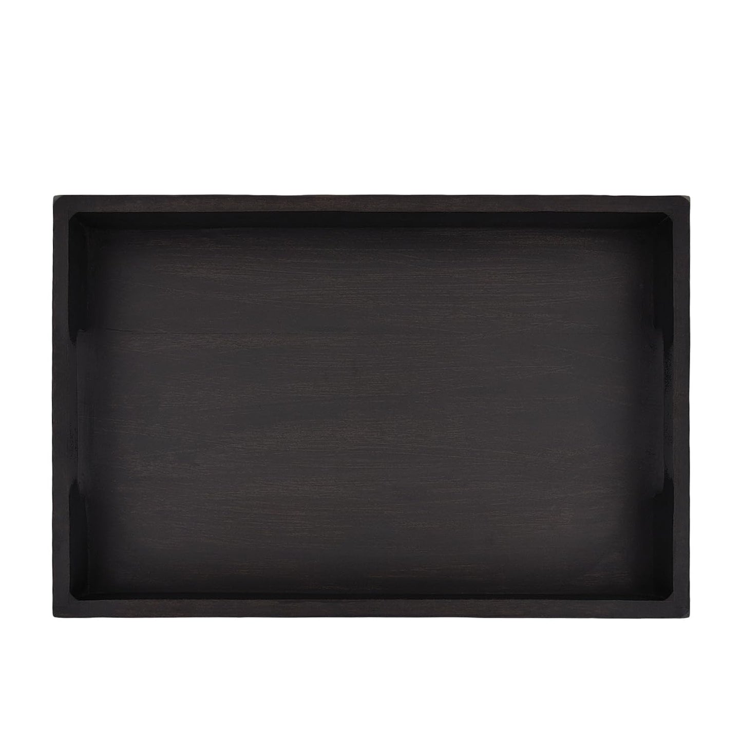 EDHAS Acacia Wood Rectangle BLACK Serving Tray for Breakfast Dinner Drinks Kitchen Dining Living Bathroom With Handle (15" x 10" x 1.6") - WoodArtSupply