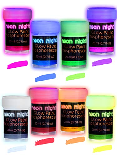 Glow-in-The-Dark Paint, Multi-Surface Acrylic Paints for Outdoor and Indoor Use on Canvas & Walls, Halloween Decorate, Gifts for Artists, neon nights