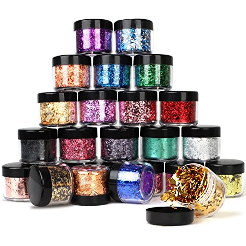 Mingjieus Gold Foil Flakes, 24 Color, Metallic Foil Flakes, Gilding Flakes, Gold Leaf Flakes, Gold Flakes for Resin, Nails, Painting, Crafts Mingjieus