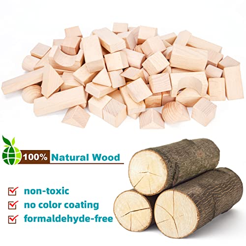 Timfuis Toddler Wooden Building Block Toys, 100 PCS Kids Natural Wood Stacking Blocks Set Standard Unit, Preschool Kindergarten Montessori Toy, Timfuis
