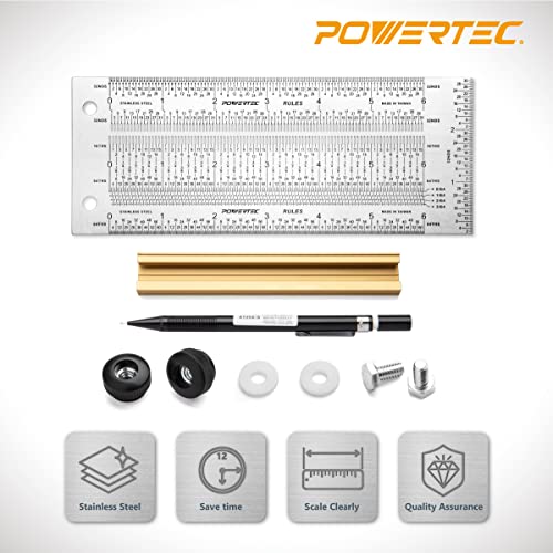 POWERTEC 6'' Precision Marking T-Square, T Rule w/Pencil for Measuring, Scribing, Setting Up Bits Height, Stainless Steel Woodworking & Crafting - WoodArtSupply