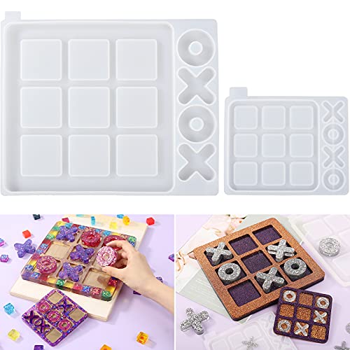 LET'S RESIN Large Tic Tac Toe Resin Mold 2Pcs, Tic Tac Toe Molds for Resin Casting, Large Epoxy Resin Silicone Molds for DIY Tabletop Board - WoodArtSupply