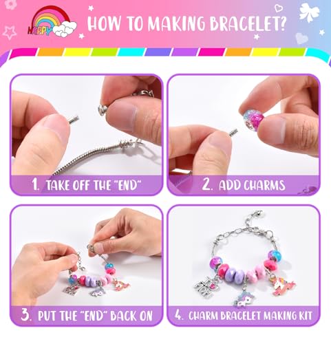 Girls Charm Bracelet Making Kit - Kids Unicorn Charms Bracelets Kits Jewelry Supplies Make Set DIY Art Craft Set Creative Birthday Gifts for 3 4 5 6 BDBKYWY