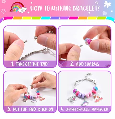 BDBKYWY Girls Charm Bracelet Making Kit - Kids Unicorn Charms Bracelets Kits Jewelry Supplies Make Set DIY Art Craft Set Creative Birthday Gifts for 3
