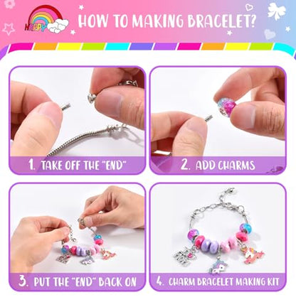 Girls Charm Bracelet Making Kit - Kids Unicorn Charms Bracelets Kits Jewelry Supplies Make Set DIY Art Craft Set Creative Birthday Gifts for 3 4 5 6