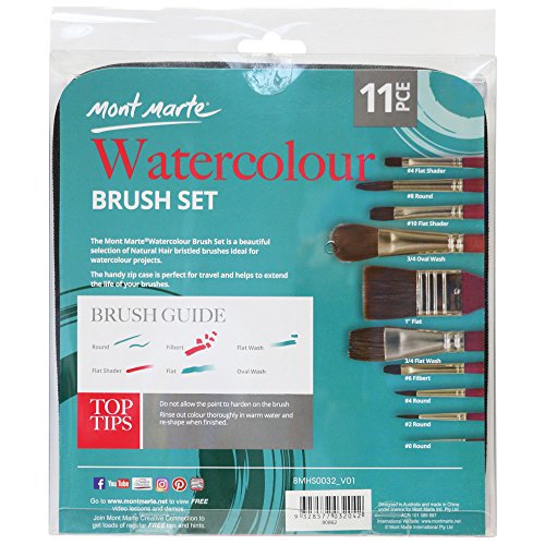 Mont Marte Art Paint Brushes Set with Case, 10 Different Size, Nice Art Gift for Kids &Artists - WoodArtSupply