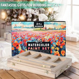 54 Pieces Watercolor Paint Set with Portable Wood Easel, Complete Starter Painting Art Supplies with Watercolor Paints, Canvases, Sketch Pads, AOTEMOON