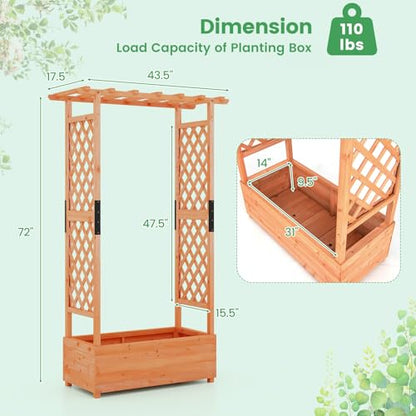 Giantex Raised Garden Bed with 2-Sided Trellis & Hanging Roof, Fir Wood Planter Box w/Drainage Holes, Bottom Gaps, Freestanding Garden Planter for - WoodArtSupply