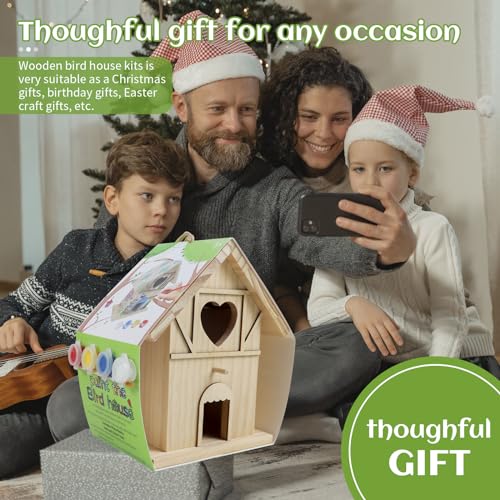 DIY Wooden Birdhouse Painting Kit for Kids, Bird House to Paint Set,Wood Arts and Crafts for Children,Ages 3-12 Build Your Own Bird Houses goldentime