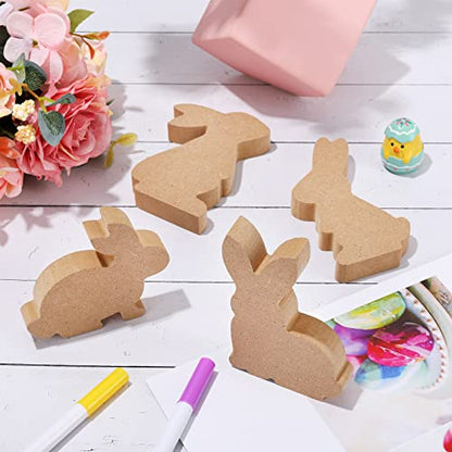 Whaline 8Pcs Easter Wooden Bunny Cutouts with Rope Unfinished Bunny Table Wooden Signs Easter Bunny Shaped Craft Tags Easter Wood Bunny Slice
