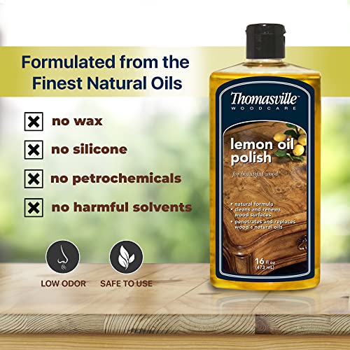 THOMASVILLE LEMON OIL POLISH - Natural Lemon Scented Wood Cleaner & Furniture Polish, Cleans, Renews, Restores & Rejuvenates Wood Surfaces, Protects - WoodArtSupply