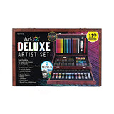 Art 101 USA Deluxe Art Set with 119 Pieces in a Wood Organizer Case, Includes Color Pencils, Paints, brushes and palettes, Learning guides, Portable Art 101 USA