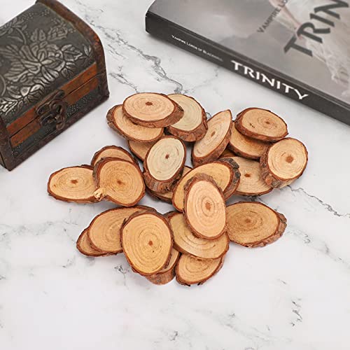 25Pcs Wood Slices Craft Oval Unfinished Wood kit Predrilled with Hole Wooden Circles for Arts Wood Slices Christmas Ornaments DIY Crafts - WoodArtSupply