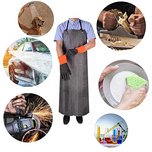Rubber Apron Waterproof with Thick Rubber Gloves for Men and Women, Heavy Duty Butcher Apron with Adjustable Neck Pad, Chemical Aprons, Long TonLing