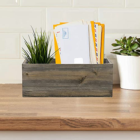 CYS EXCEL Natural Brown Wood Rectangle Planter Box with Removable Plastic Liner (H:4" Open:10"x5") | Multiple Color Choices Rustic Wooden Planters | CYS EXCEL