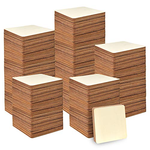 120 Pieces 2 Inch Unfinished Wooden Square Blank Natural Wood Slices Wooden Cutout Tiles for DIY Crafts Home Decoration Painting Staining
