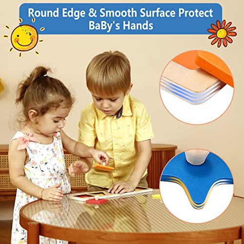 QODOFLR First Shapes Knob Chunky Wooden Peg for Baby，Geometric Shape Sorting Toy, Montessori Educational Learning Peg Puzzle，Great Preschool Puzzles QODOFLR