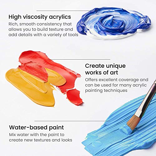 ARTEZA Acrylic Paint Set of 12 Colors/Tubes (0.74 oz, 22 ml), Rich Pigments, Non Fading, Non Toxic Artist Paints, Art Supplies for Canvas Painting