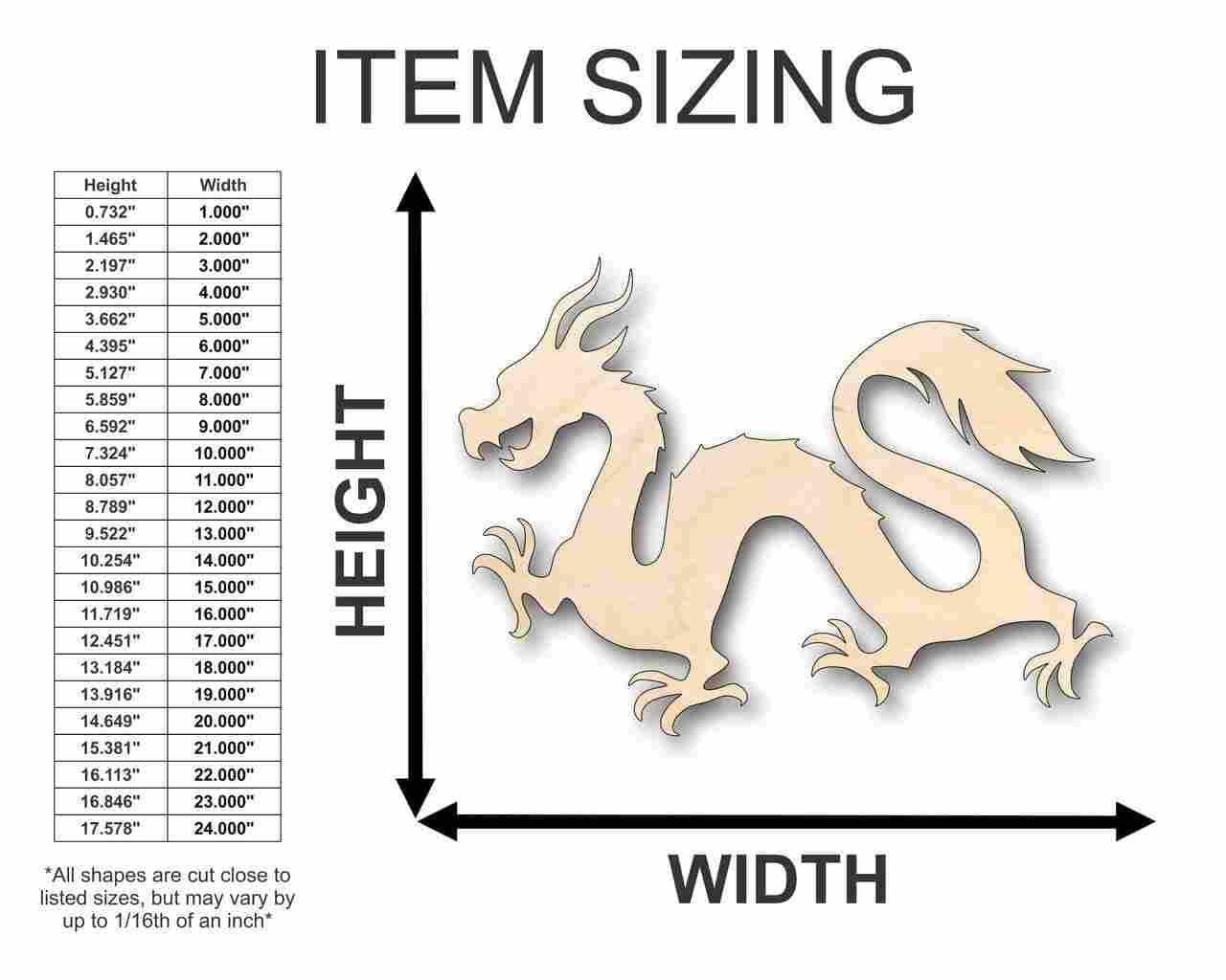Unfinished Wood Chinese Dragon Shape - Craft - up to 24" DIY 10" / 1/2" 24 Hour Crafts